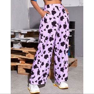 Elastic Waist Cow Pattern Palazzo Pants 🐄 🐮 💜
